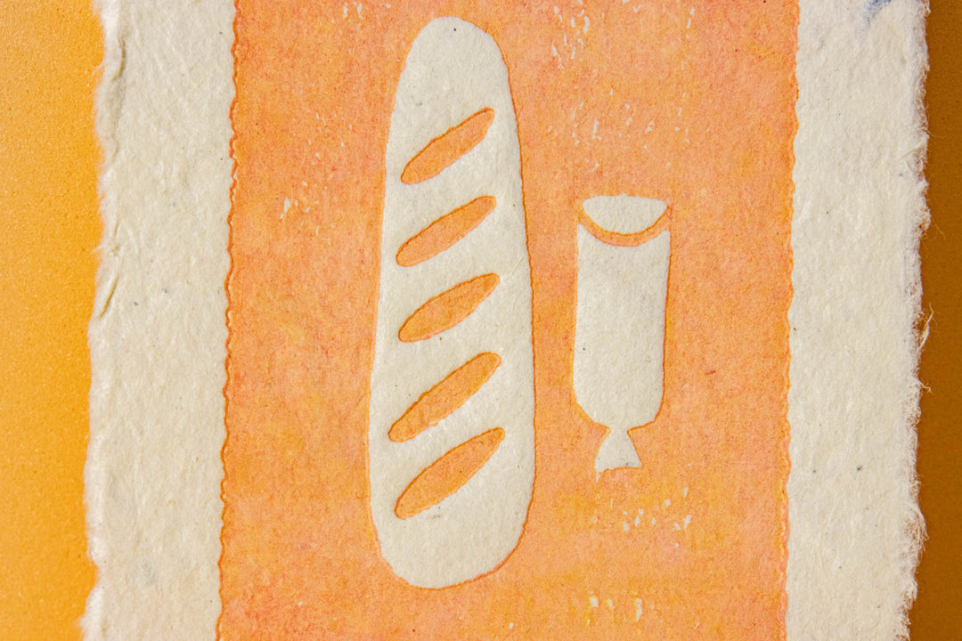 Artisan Bread and Sausage Art Print on Handmade Paper - Illustrated Things by Esther