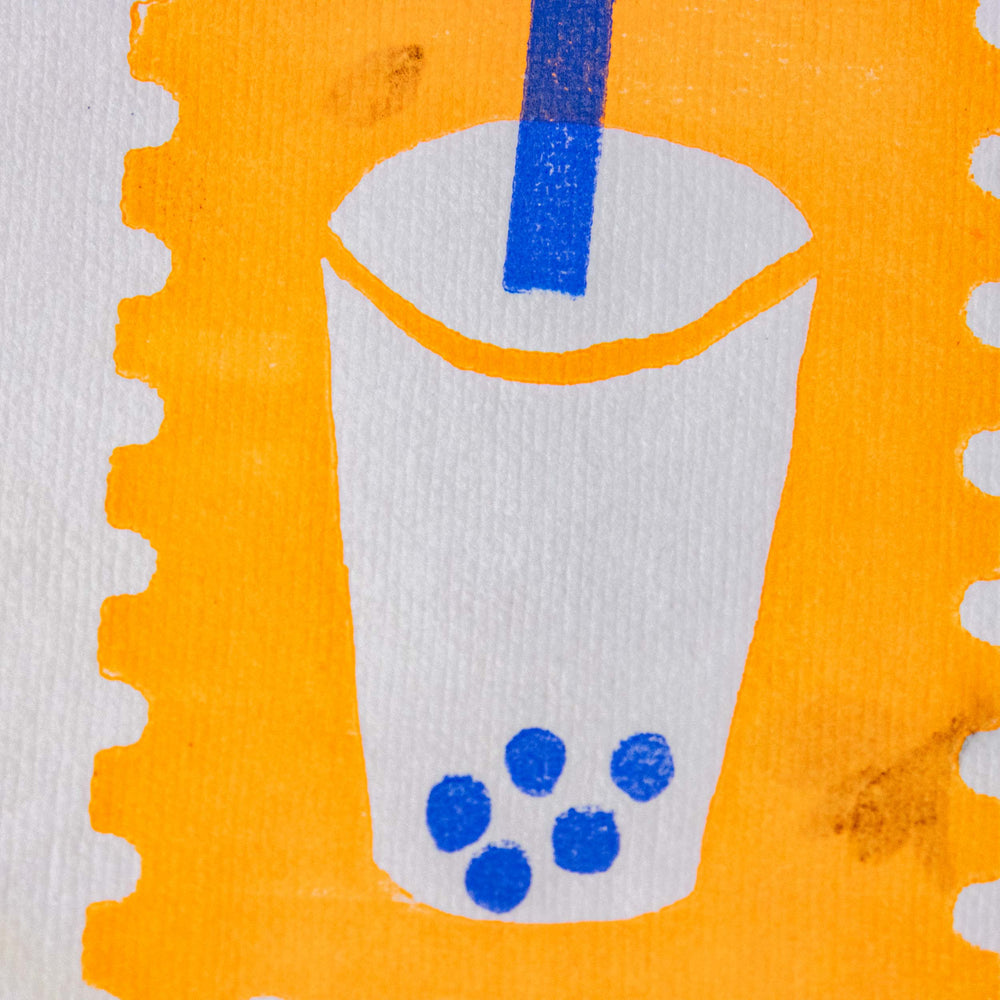 Bubble Tea Letterpress Art Print on Recycled Paper - Illustrated Things by Esther