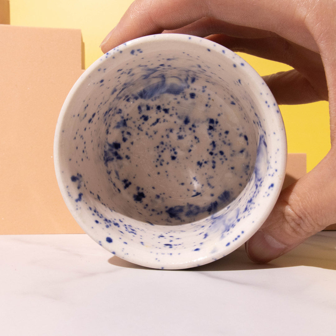 Handmade Ceramic Mug with Blue Speckle Design by Esther Nariyoshi - Illustrated Things by Esther