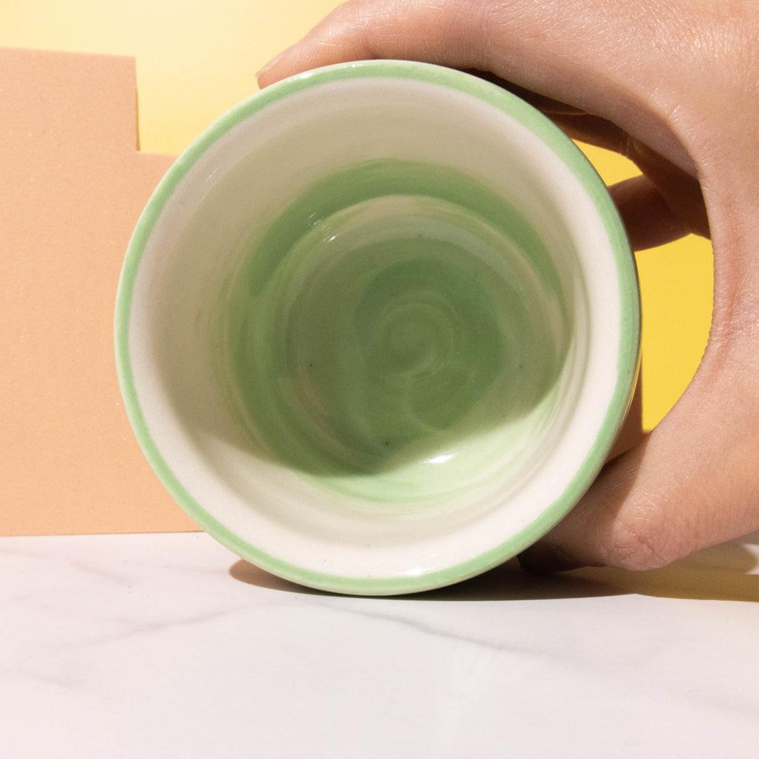 Handmade Ceramic Mug with Green Swirl Interior by Esther Nariyoshi - Illustrated Things by Esther