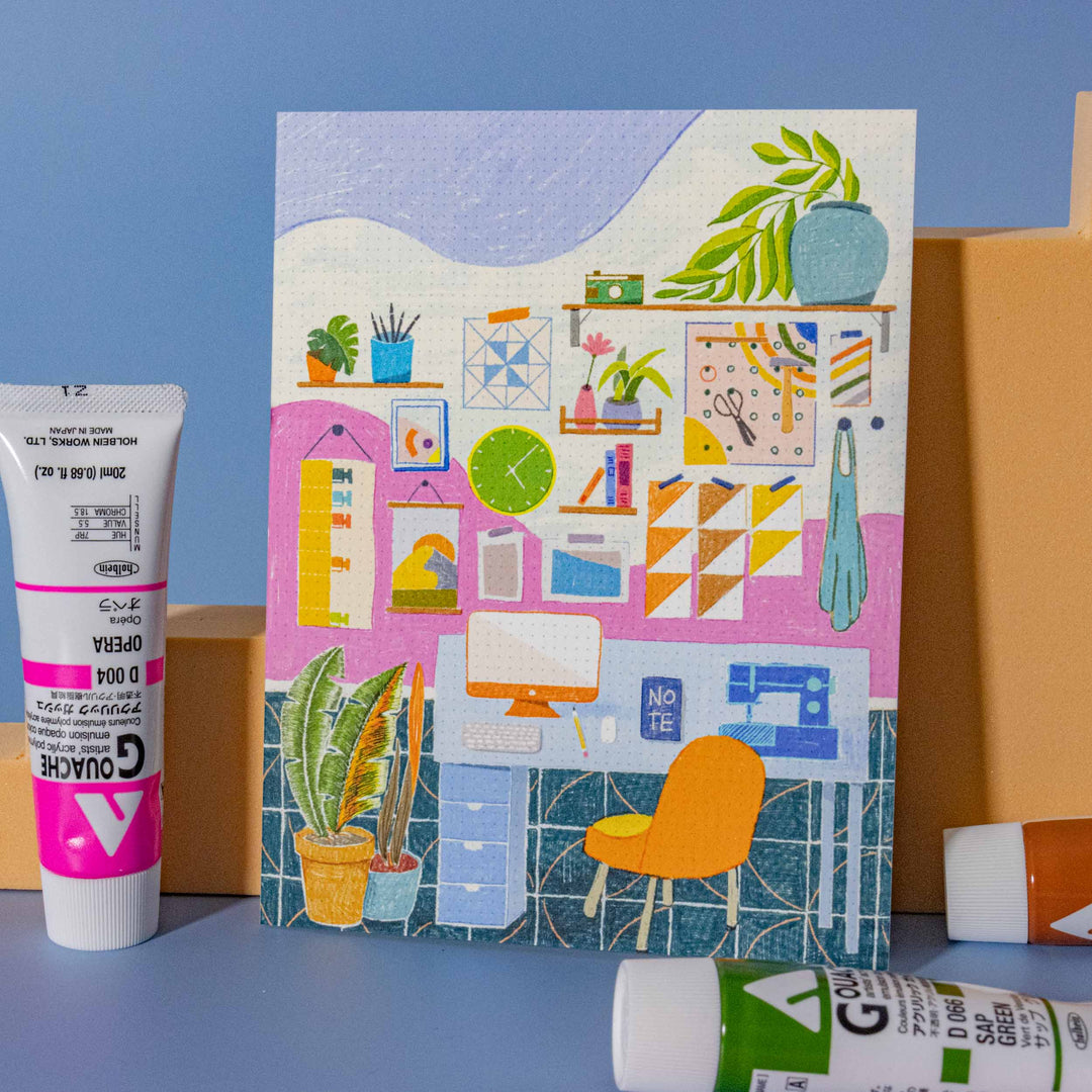 Illustrated Creative Workspace workspace A2 Greeting Card - Illustrated Things by Esther