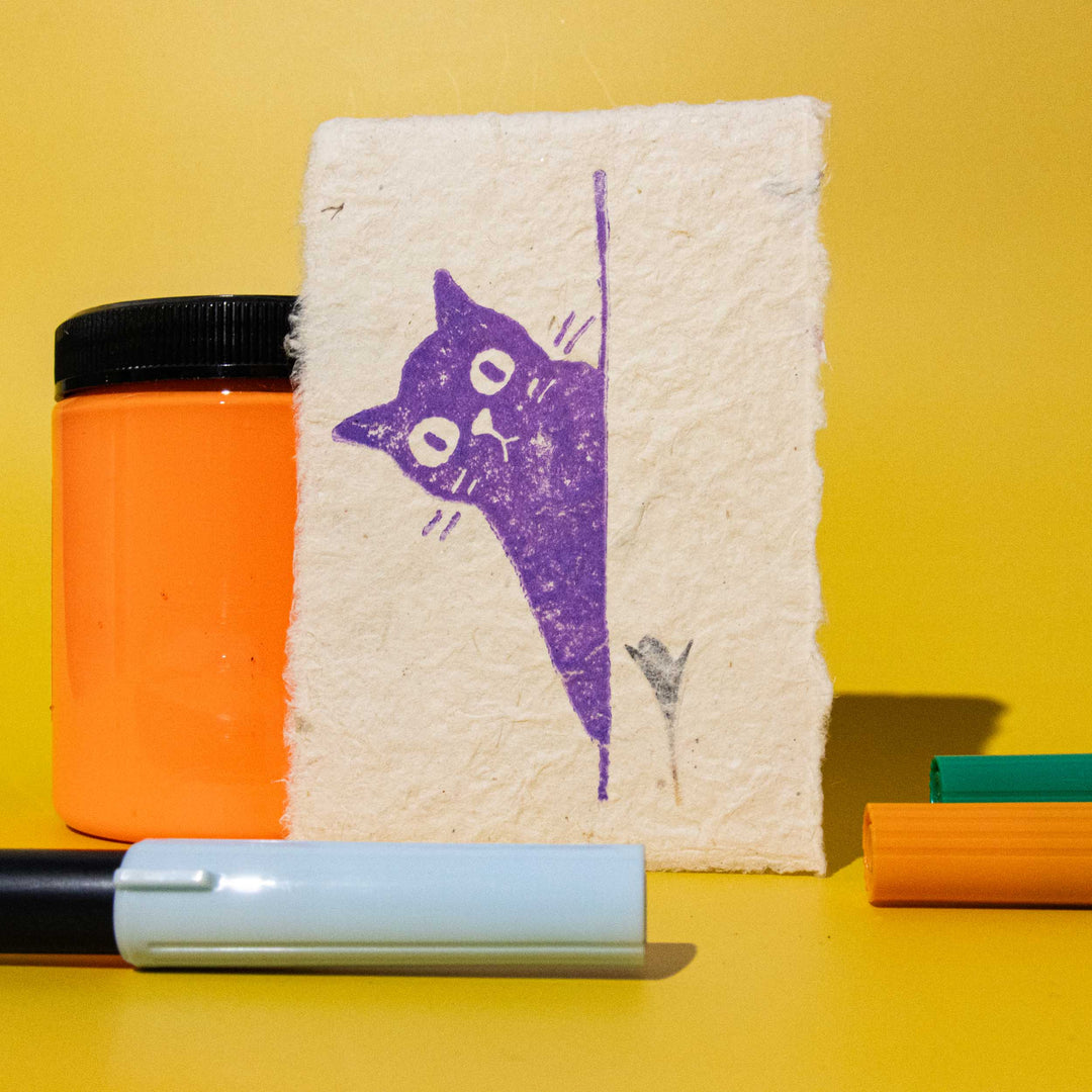 Playful Cat Letterpress Art Print on Handmade Paper - Illustrated Things by Esther