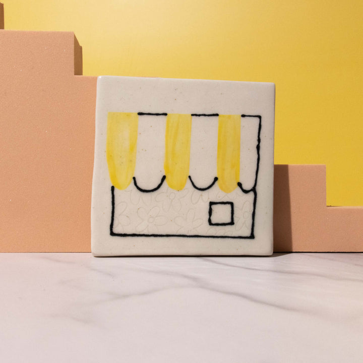 Yellow Awning Shop Handmade Coaster Tile - Illustrated Things by Esther