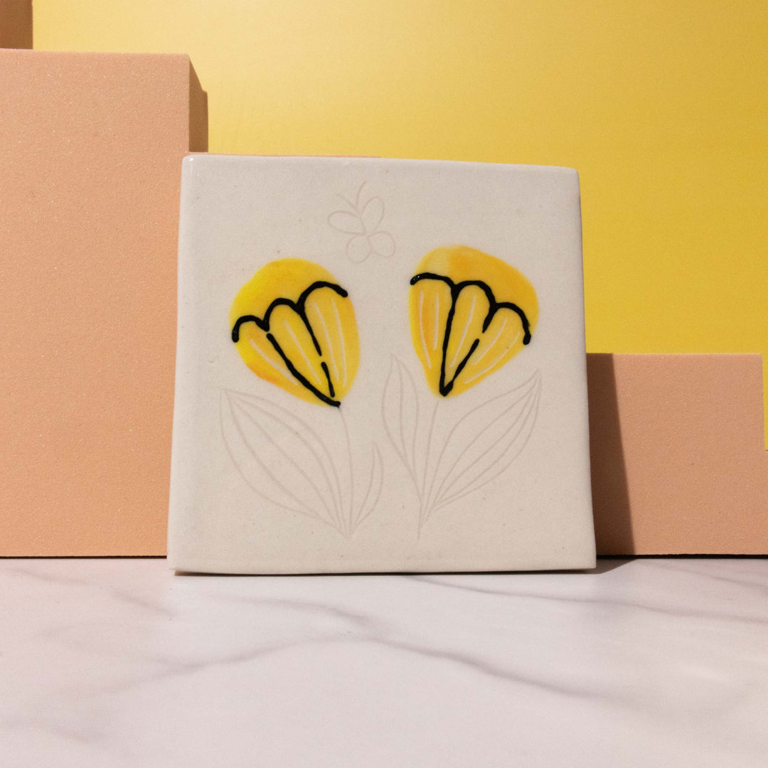 Yellow Tulip Ceramic Coaster - Illustrated Things by Esther